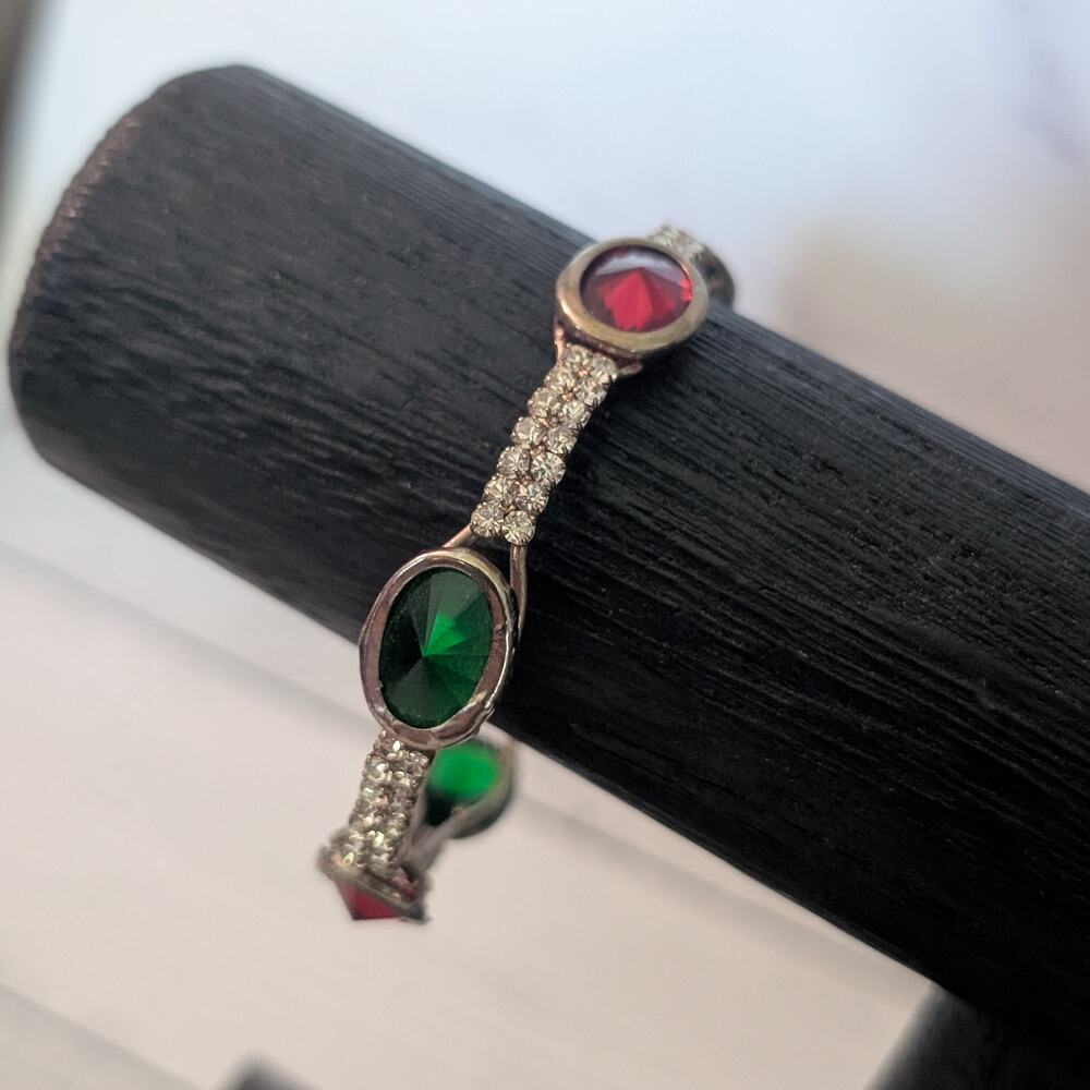 Vintage Bangle Bracelet - Red, Green, Clear - Just Over 6.75" - Picture 4 of 8